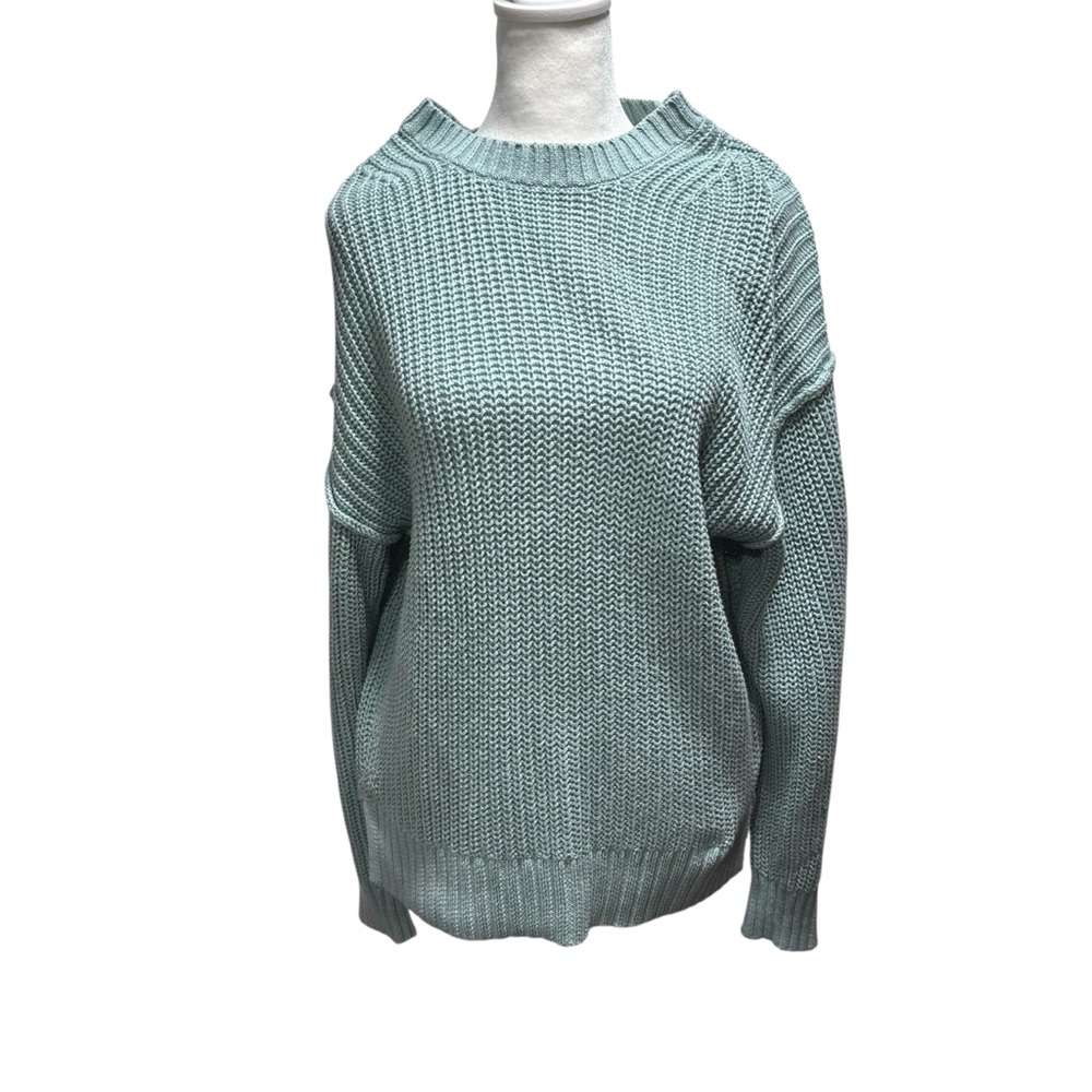 American‎ Eagle Light Aqua  Shaker Knit Cotton Sweater Womens Small Relaxed #694